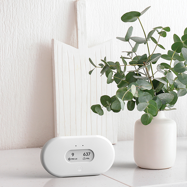 Airthings View Plus air quality monitor on a shelf